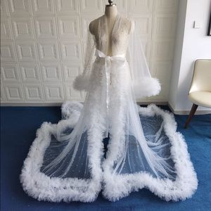 Maternity Bridal Tulle Robe with pearls